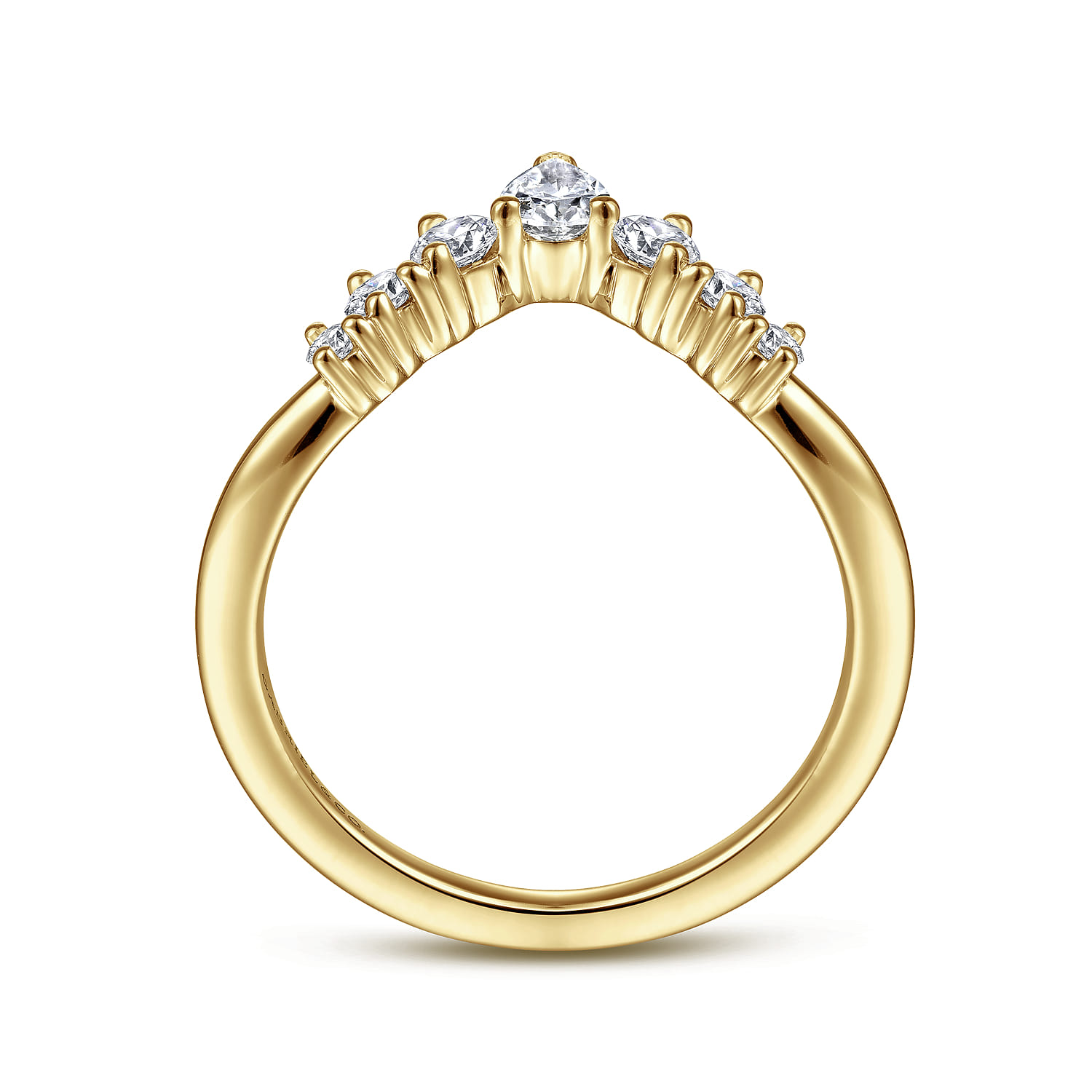 Curved Wedding Ring in 14k Yellow Gold with Pear Natural Diamond at Gabriel & Co. - Shot 2