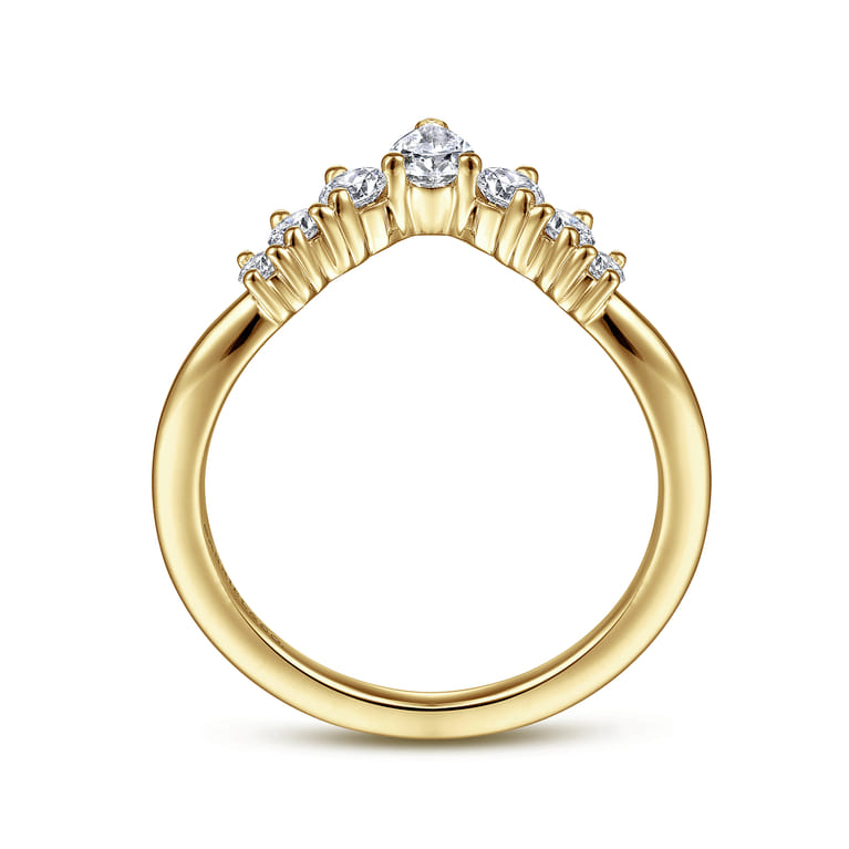 Curved Wedding Ring in 14k Yellow Gold with Pear Natural Diamond at Gabriel & Co. - Shot 2