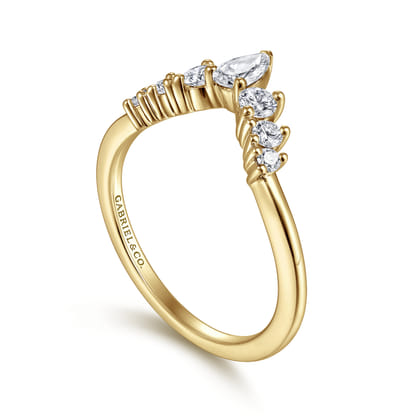 Reggio - Curved-14K Yellow Gold Pear Shape and Round Diamond Anniversary Band