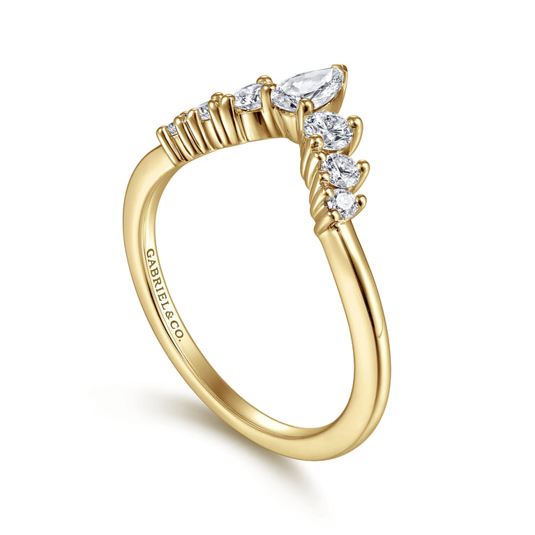 Curved Wedding Ring in 14k Yellow Gold with Pear Natural Diamond at Gabriel & Co. - Shot 3
