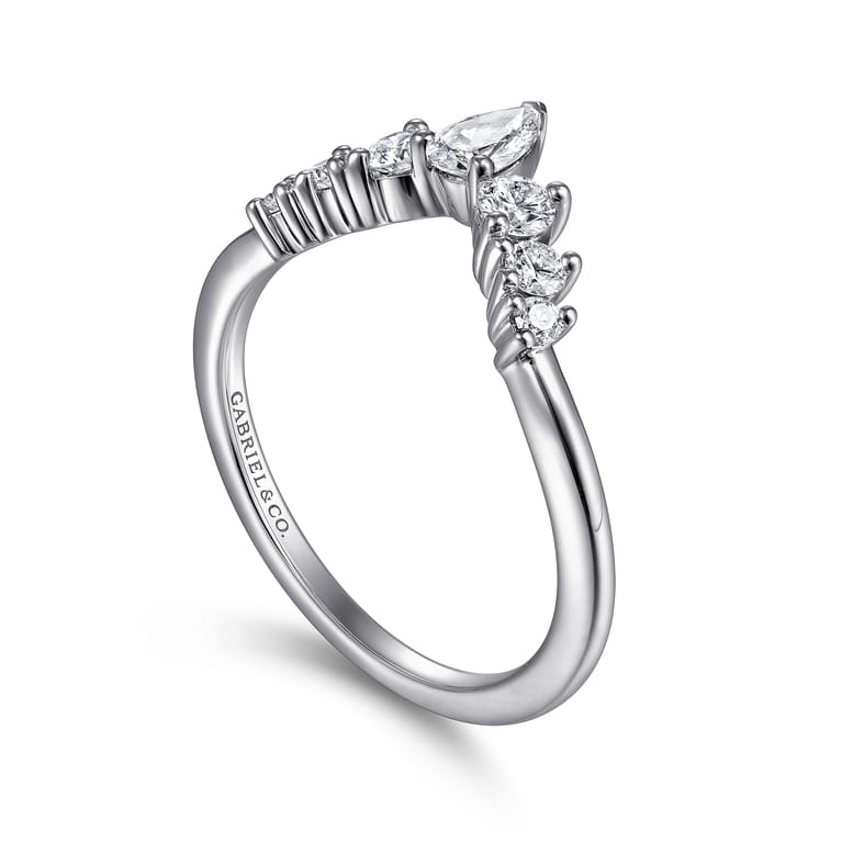Curved Wedding Ring in Platinum with Pear Natural Diamond at Gabriel & Co. - Shot 3