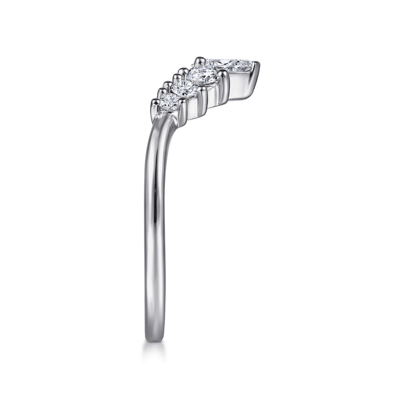 Curved Wedding Ring in Platinum with Pear Natural Diamond at Gabriel & Co. - Shot 4