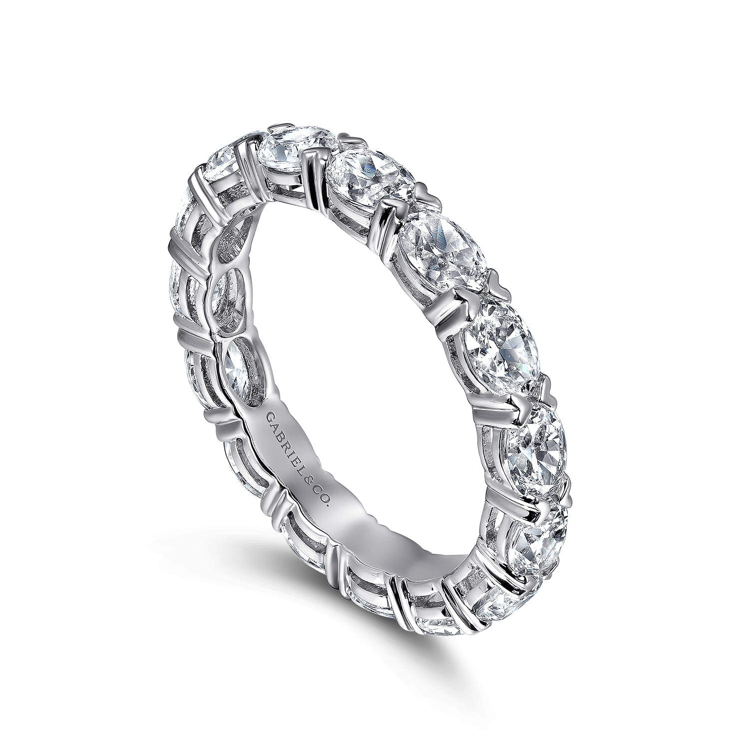 Eternity Band Wedding Ring in 14k White Gold with Oval Natural Diamond at Gabriel & Co. - Shot 3