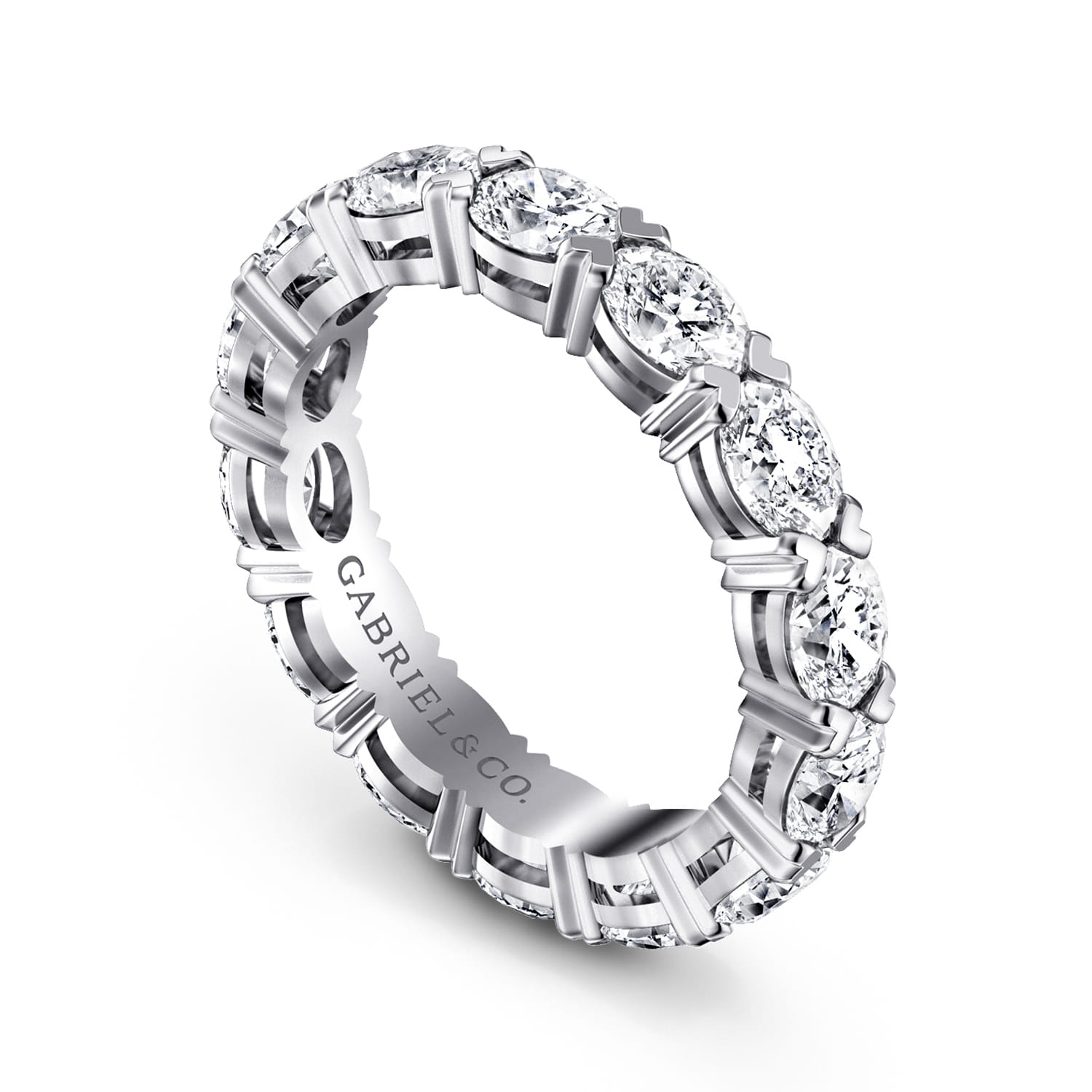 Eternity Band Wedding Ring in 14k White Gold with Oval Natural Diamond at Gabriel & Co. - Shot 3