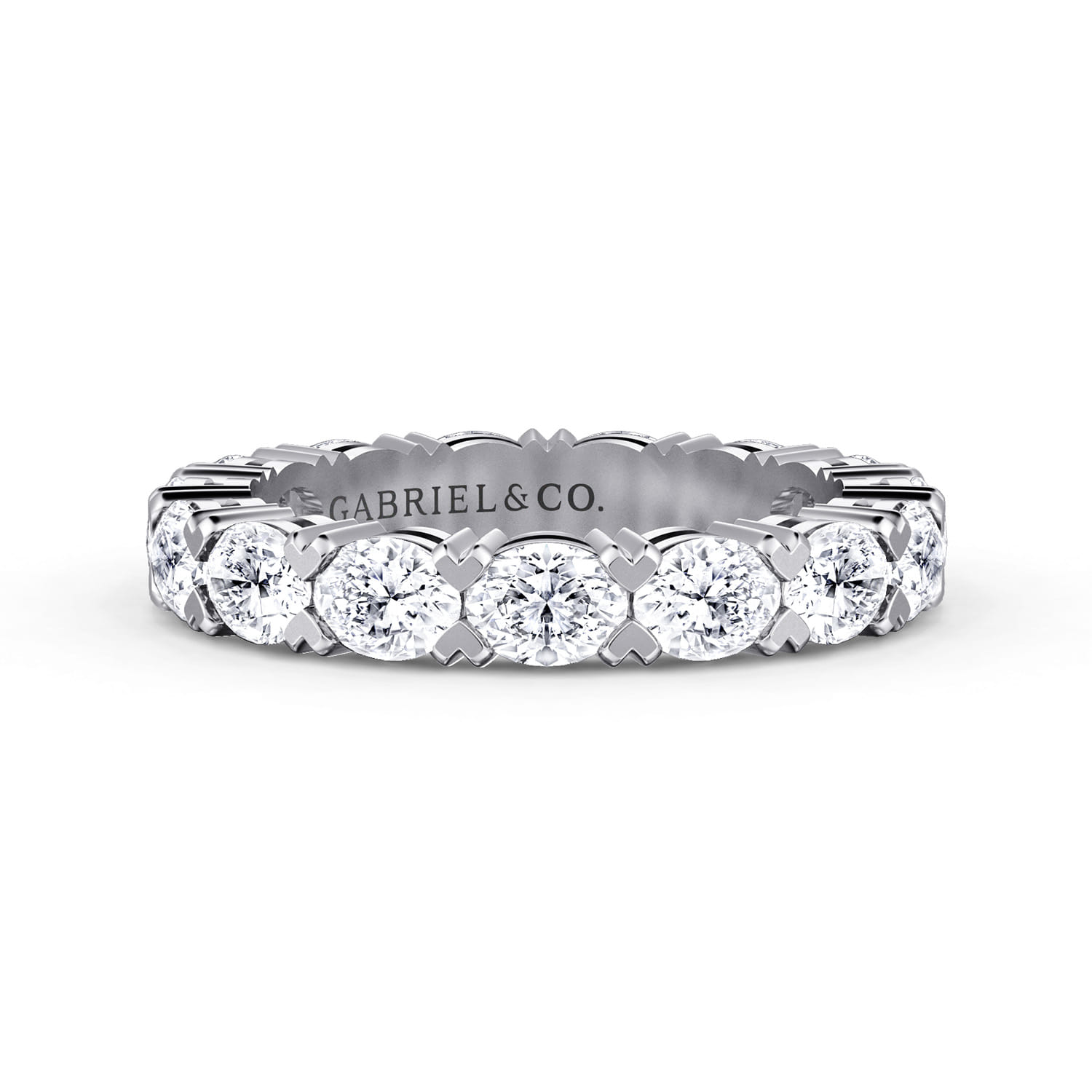Eternity Band Wedding Ring in 14k White Gold with Oval Natural Diamond at Gabriel & Co. - Shot 1