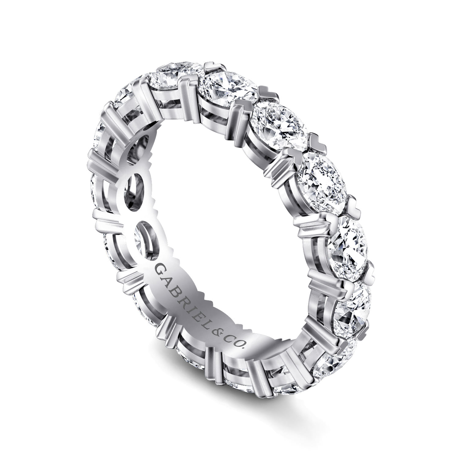 Eternity Band Wedding Ring in 14k White Gold with Oval Natural Diamond at Gabriel & Co. - Shot 3