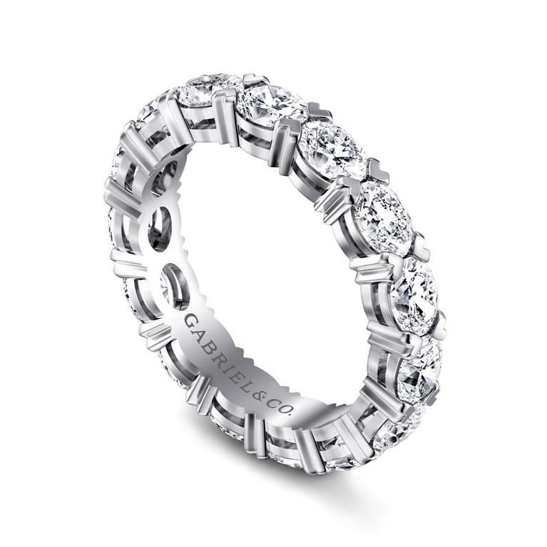 Eternity Band Wedding Ring in 14k White Gold with Oval Natural Diamond at Gabriel & Co. - Shot 3