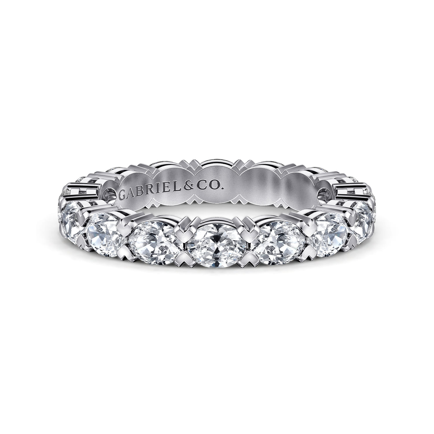 Eternity Band Wedding Ring in 14k White Gold with Oval Natural Diamond at Gabriel & Co. - Shot 1