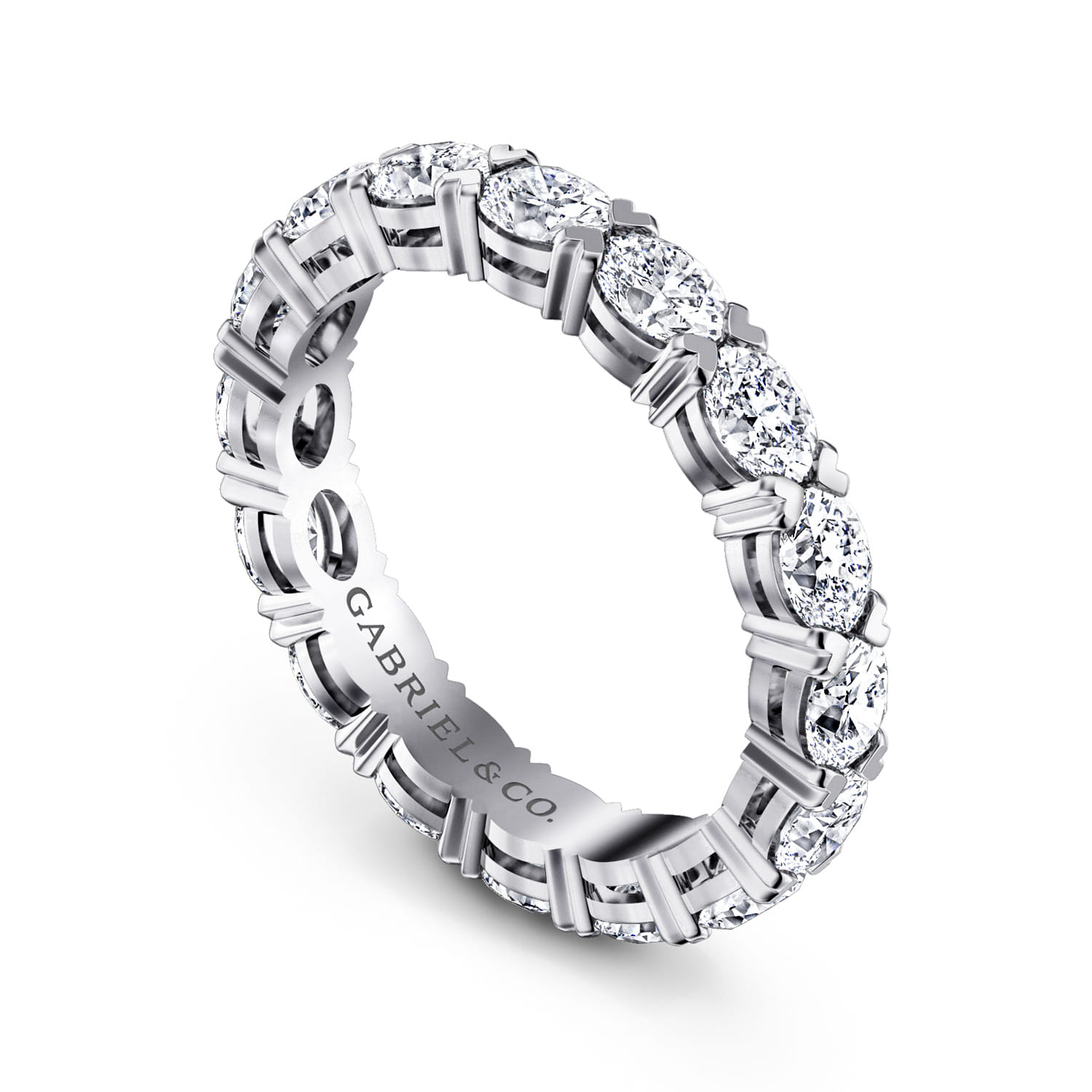 Eternity Band Wedding Ring in 14k White Gold with Oval Natural Diamond at Gabriel & Co. - Shot 3