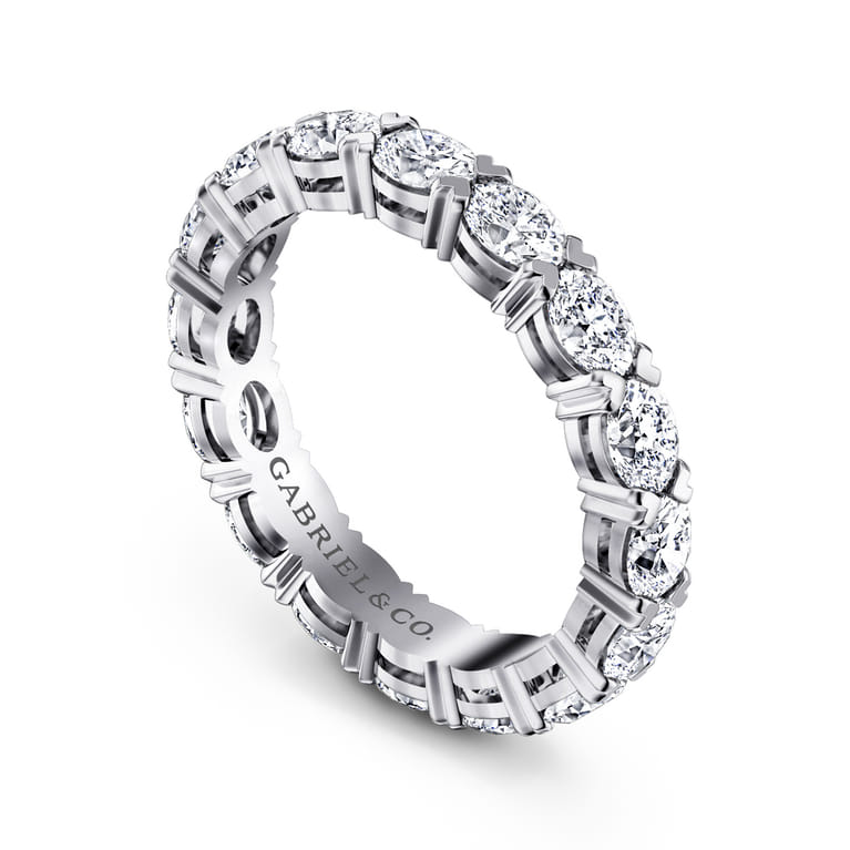 Eternity Band Wedding Ring in 14k White Gold with Oval Natural Diamond at Gabriel & Co. - Shot 3