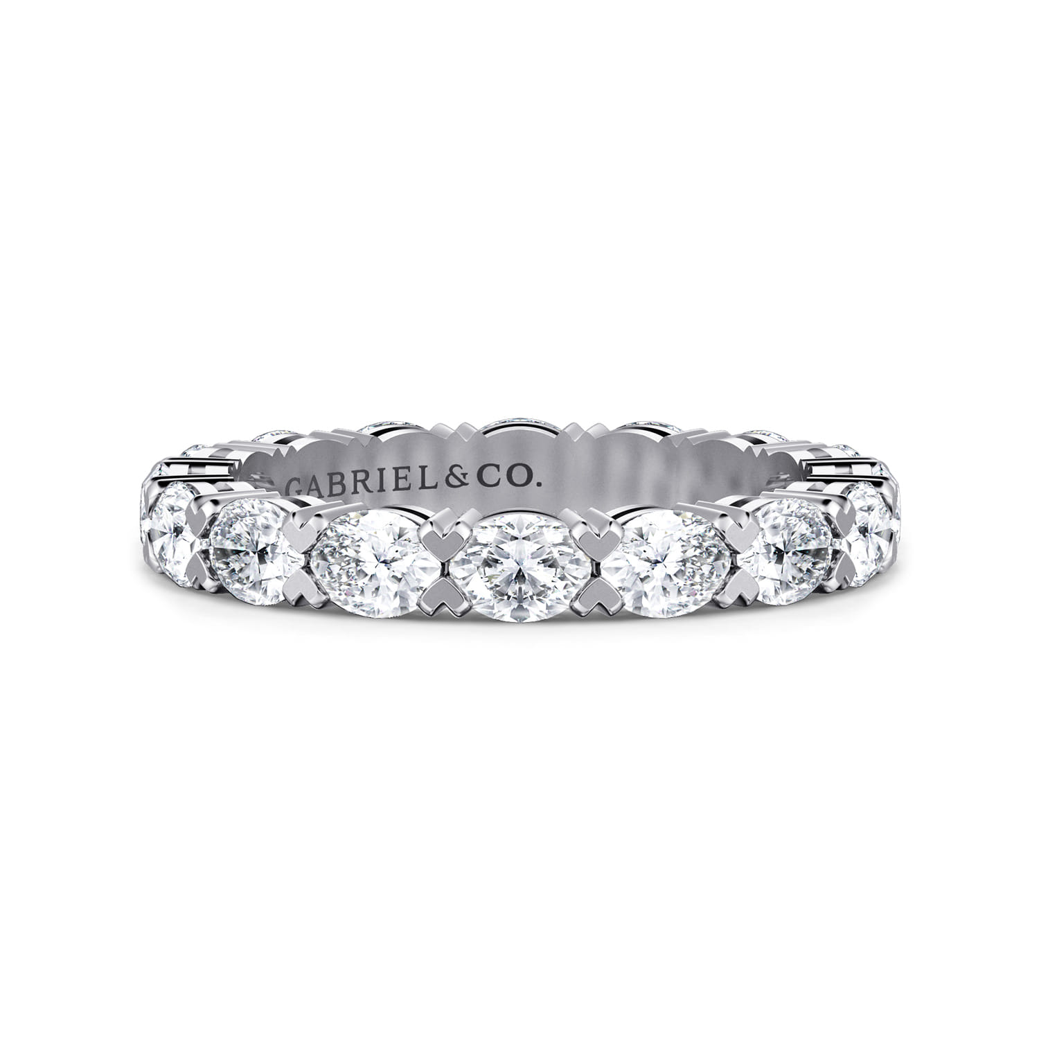 Eternity Band Wedding Ring in 14k White Gold with Oval Natural Diamond at Gabriel & Co. - Shot 1