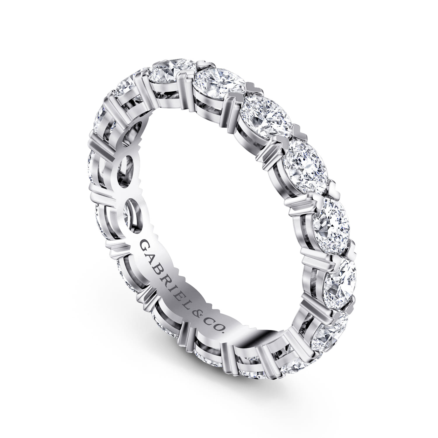Eternity Band Wedding Ring in 14k White Gold with Oval Natural Diamond at Gabriel & Co. - Shot 3