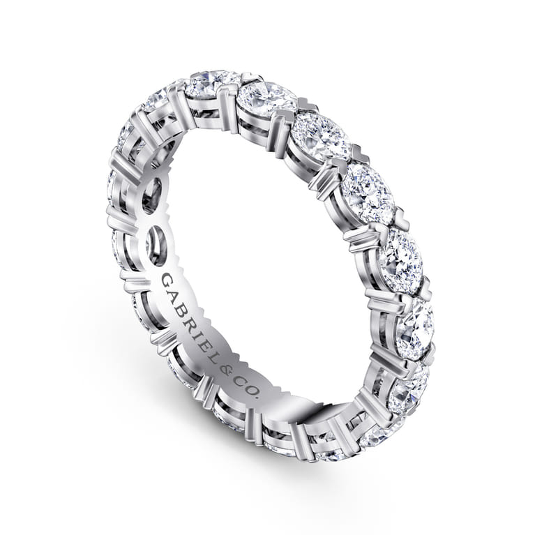 Eternity Band Wedding Ring in 14k White Gold with Oval Natural Diamond at Gabriel & Co. - Shot 3