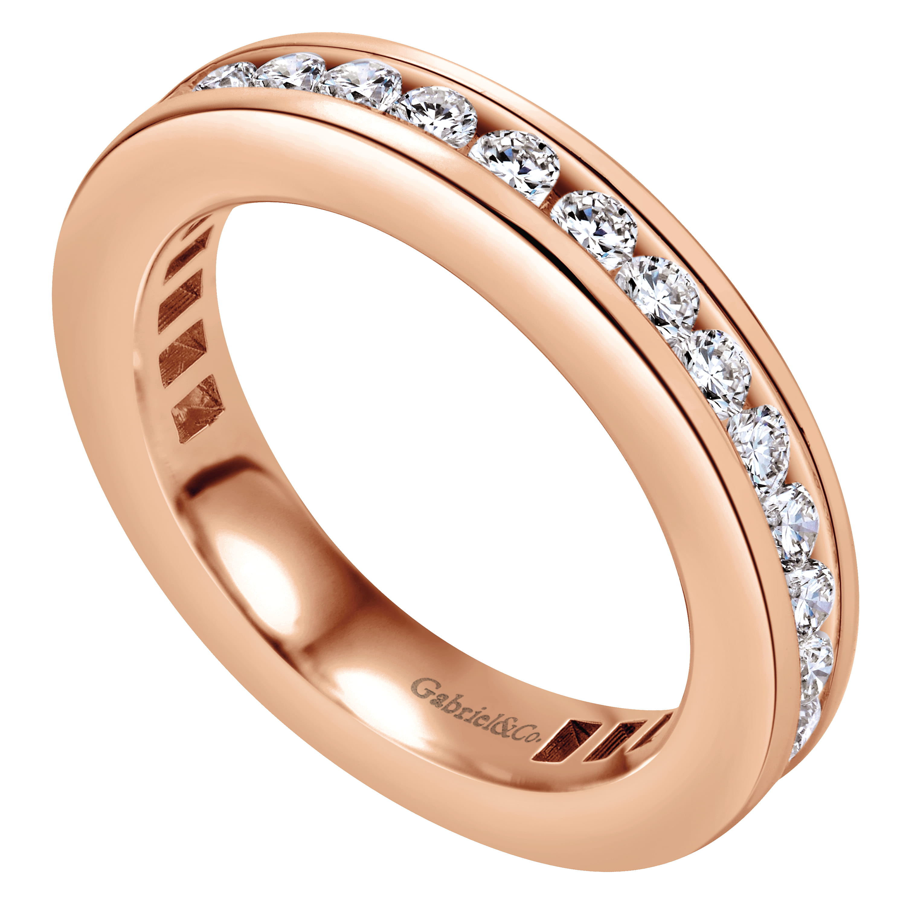 Eternity Band Wedding Ring in 14k Rose Gold with Round Natural Diamond at Gabriel & Co. - Shot 3