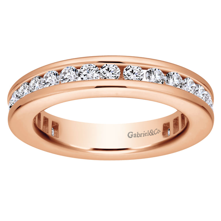 Eternity Band Wedding Ring in 14k Rose Gold with Round Natural Diamond at Gabriel & Co. - Shot 4