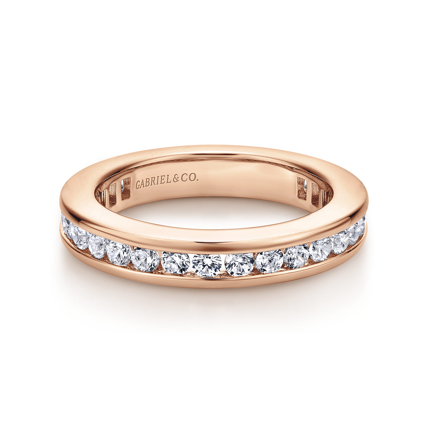Eternity Band Wedding Ring in 14k Rose Gold with Round Natural Diamond at Gabriel & Co. - Shot 1