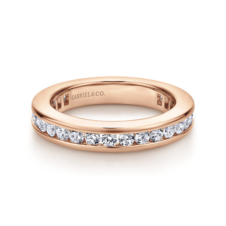 Eternity Band Wedding Ring in 14k Rose Gold with Round Natural Diamond at Gabriel & Co. - Shot 1