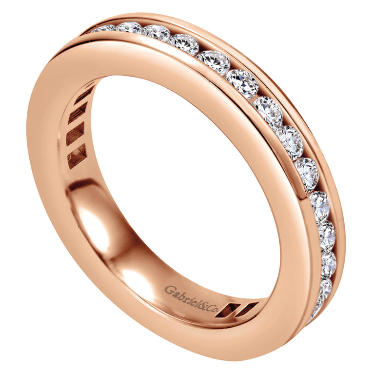 Eternity Band Wedding Ring in 14k Rose Gold with Round Natural Diamond at Gabriel & Co. - Shot 3