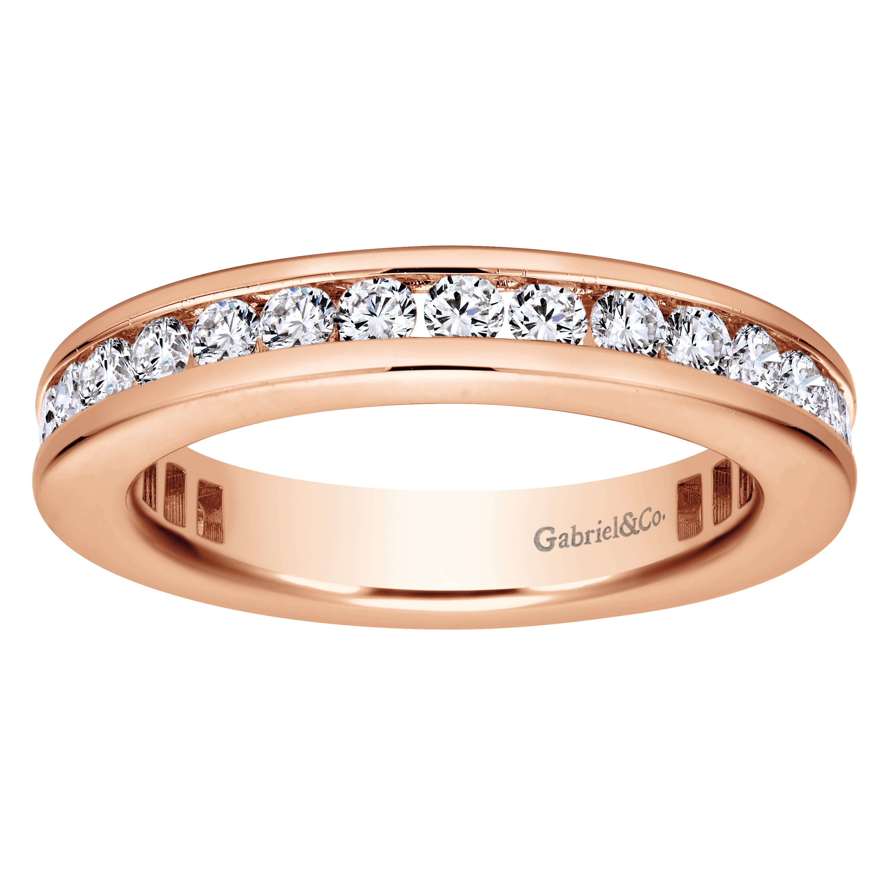 Eternity Band Wedding Ring in 14k Rose Gold with Round Natural Diamond at Gabriel & Co. - Shot 4