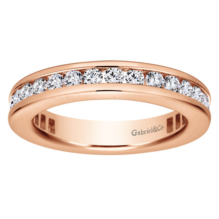 Eternity Band Wedding Ring in 14k Rose Gold with Round Natural Diamond at Gabriel & Co. - Shot 4