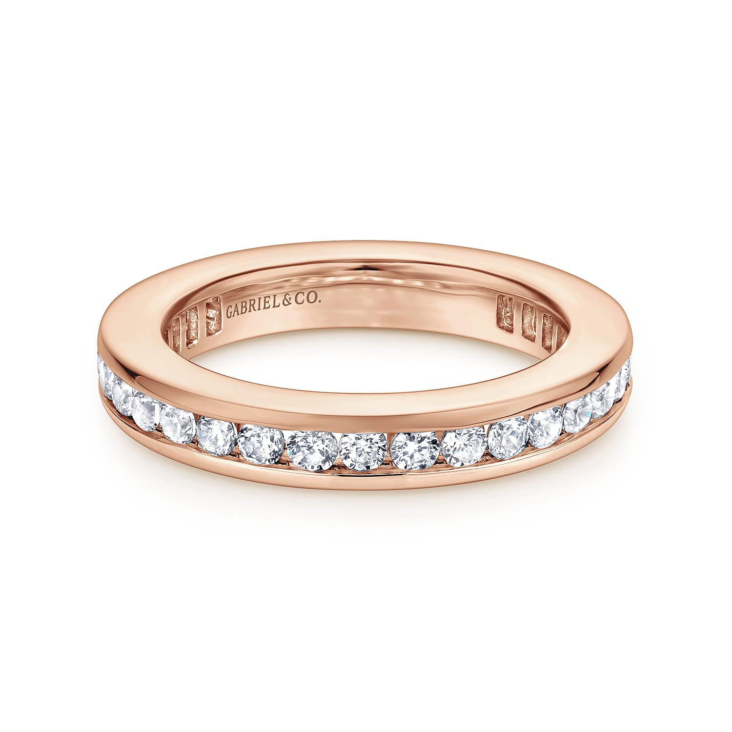 Eternity Band Wedding Ring in 14k Rose Gold with Round Natural Diamond at Gabriel & Co. - Shot 1