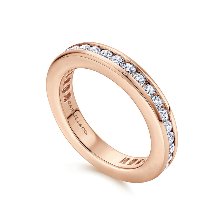 Eternity Band Wedding Ring in 14k Rose Gold with Round Natural Diamond at Gabriel & Co. - Shot 3