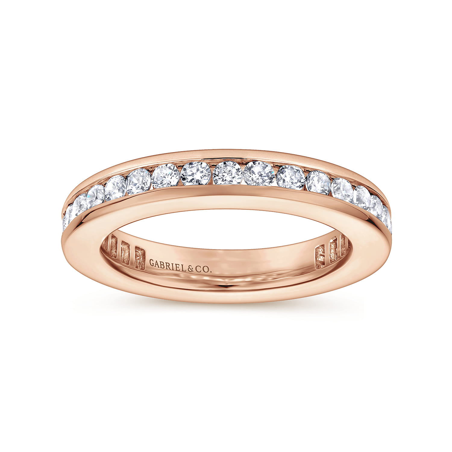 Eternity Band Wedding Ring in 14k Rose Gold with Round Natural Diamond at Gabriel & Co. - Shot 4