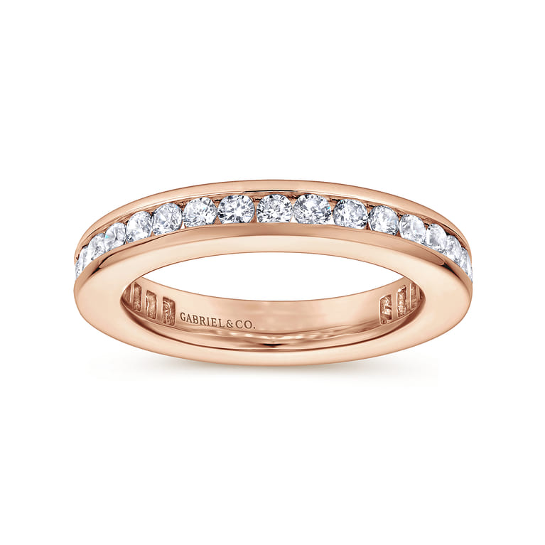 Eternity Band Wedding Ring in 14k Rose Gold with Round Natural Diamond at Gabriel & Co. - Shot 4