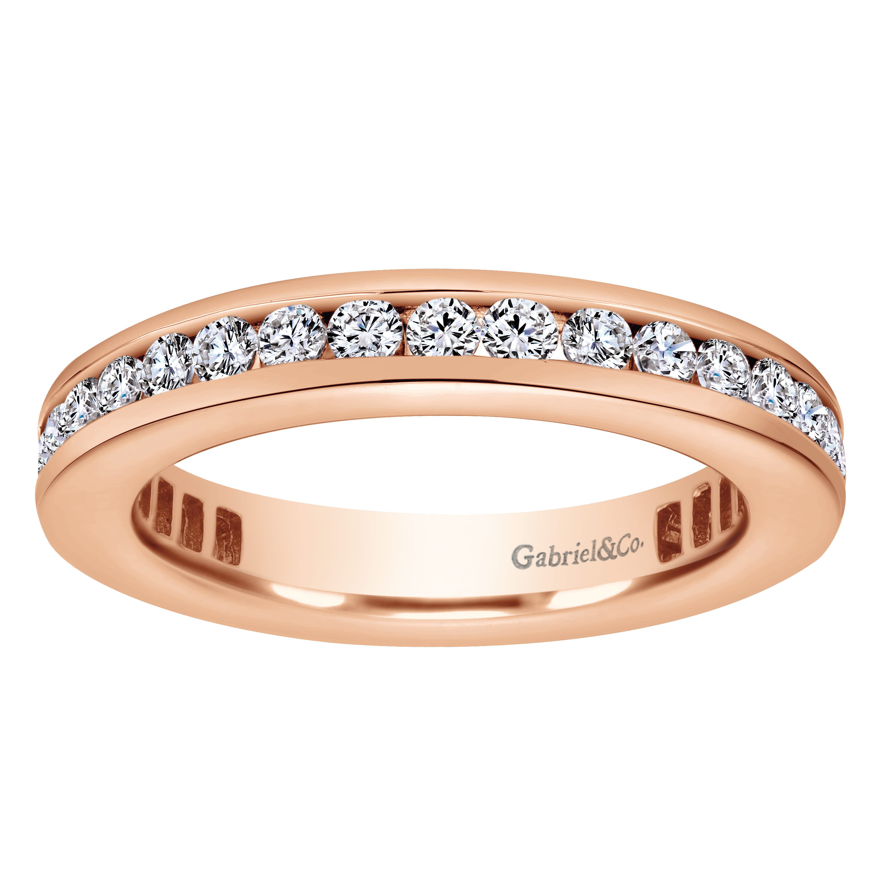 Eternity Band Wedding Ring in 14k Rose Gold with Round Natural Diamond at Gabriel & Co. - Shot 5