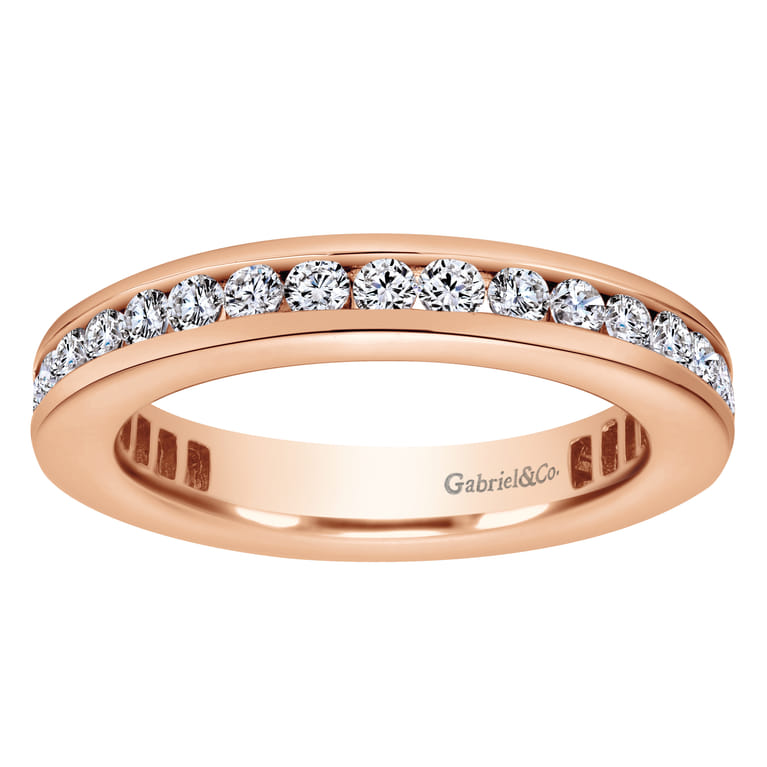 Eternity Band Wedding Ring in 14k Rose Gold with Round Natural Diamond at Gabriel & Co. - Shot 5