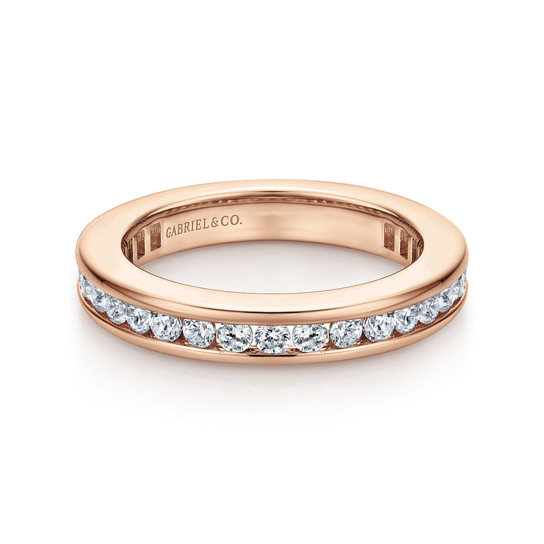 Eternity Band Wedding Ring in 14k Rose Gold with Round Natural Diamond at Gabriel & Co. - Shot 1