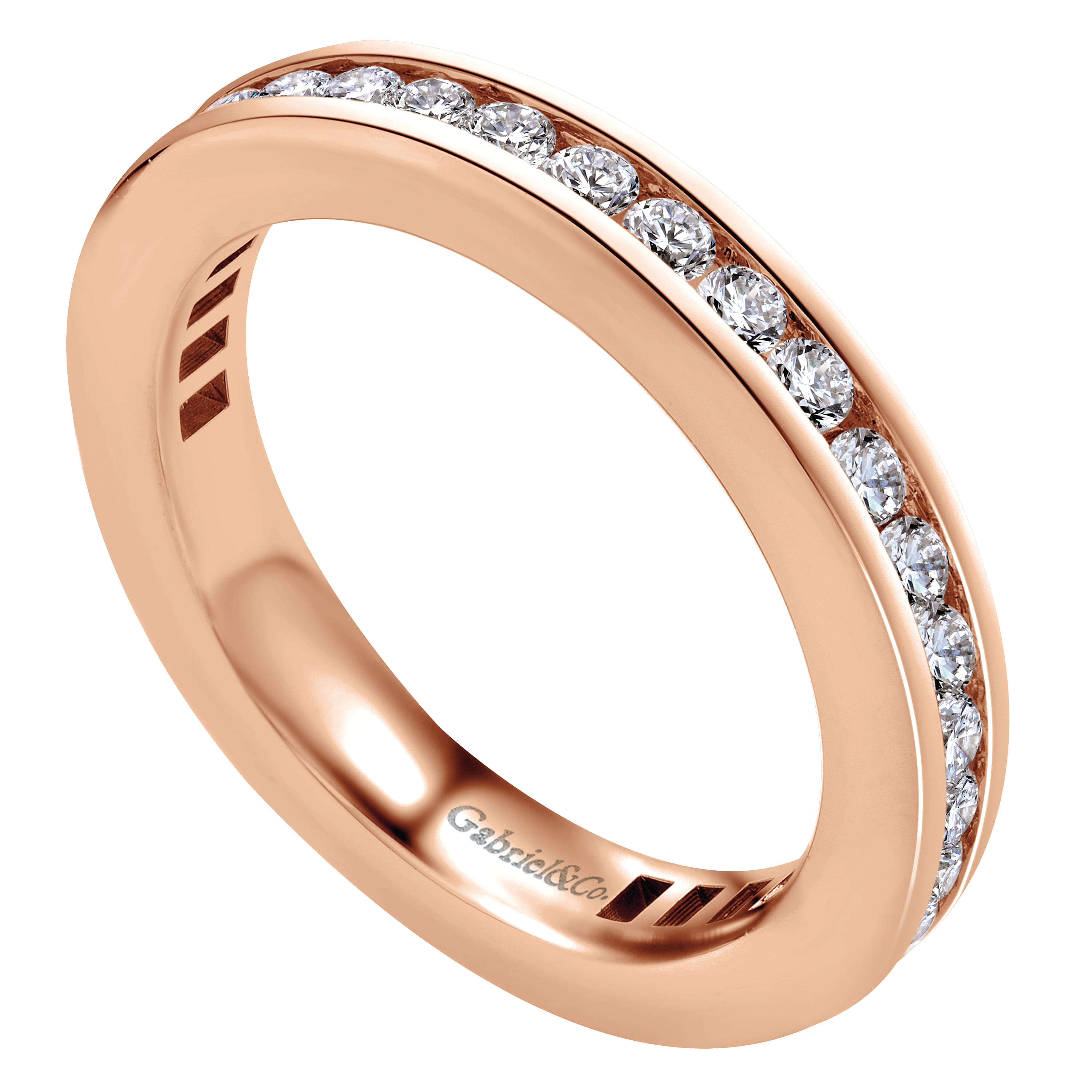 Eternity Band Wedding Ring in 14k Rose Gold with Round Natural Diamond at Gabriel & Co. - Shot 3