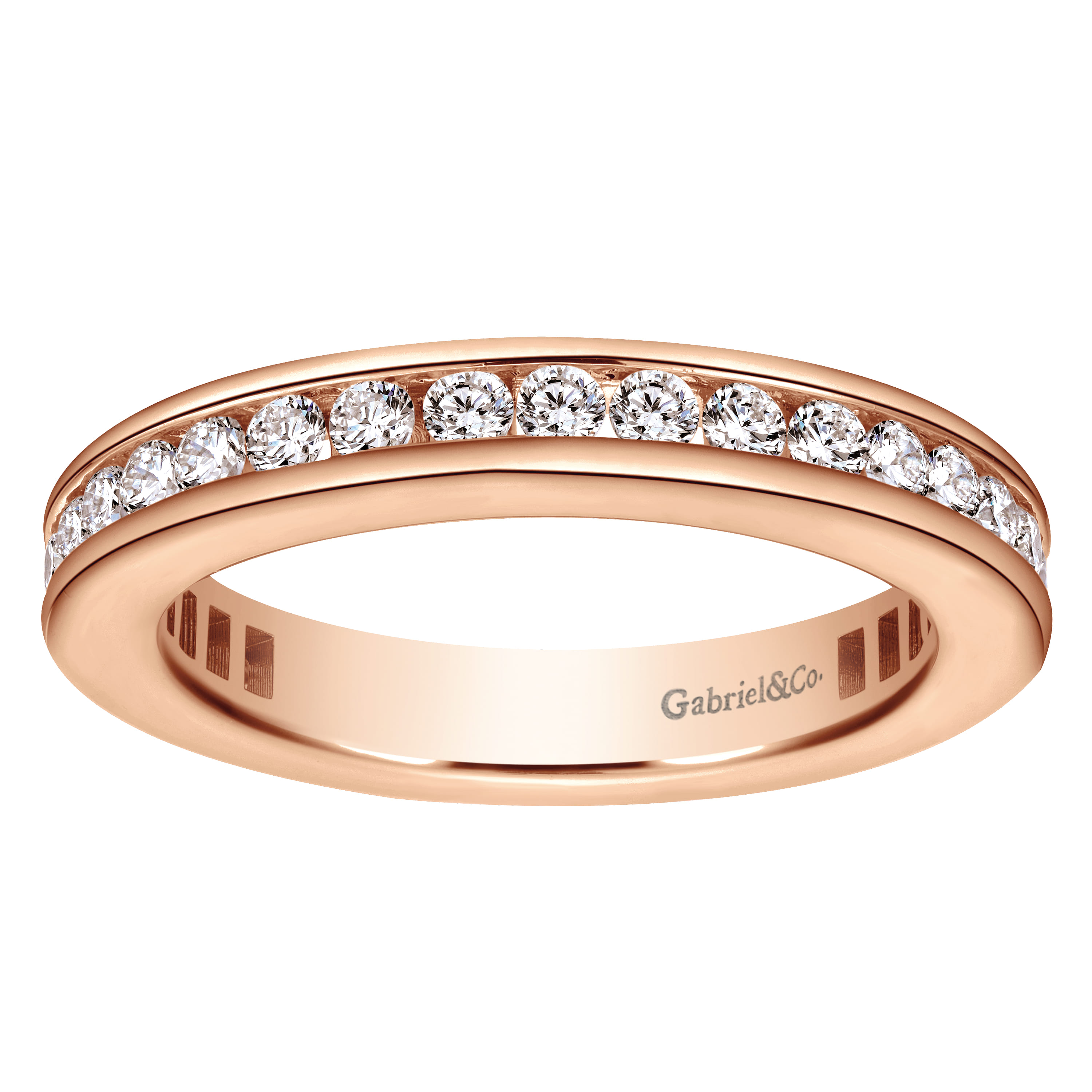 Eternity Band Wedding Ring in 14k Rose Gold with Round Natural Diamond at Gabriel & Co. - Shot 4