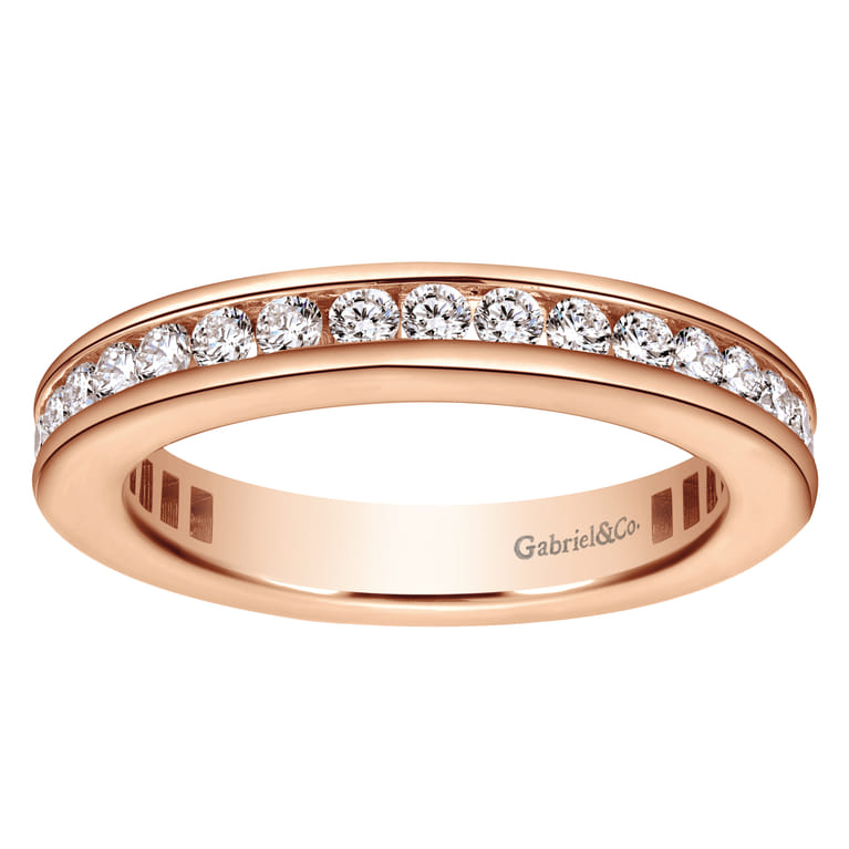 Eternity Band Wedding Ring in 14k Rose Gold with Round Natural Diamond at Gabriel & Co. - Shot 4