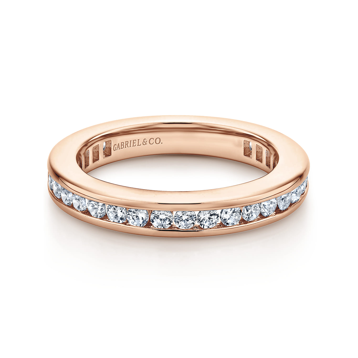 Eternity Band Wedding Ring in 14k Rose Gold with Round Natural Diamond at Gabriel & Co. - Shot 1