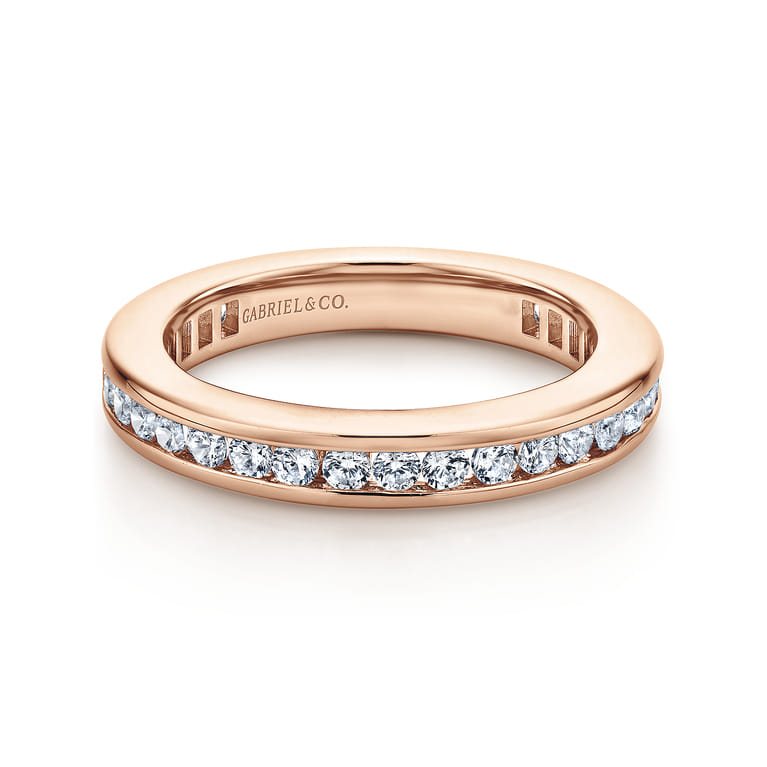 Eternity Band Wedding Ring in 14k Rose Gold with Round Natural Diamond at Gabriel & Co. - Shot 1