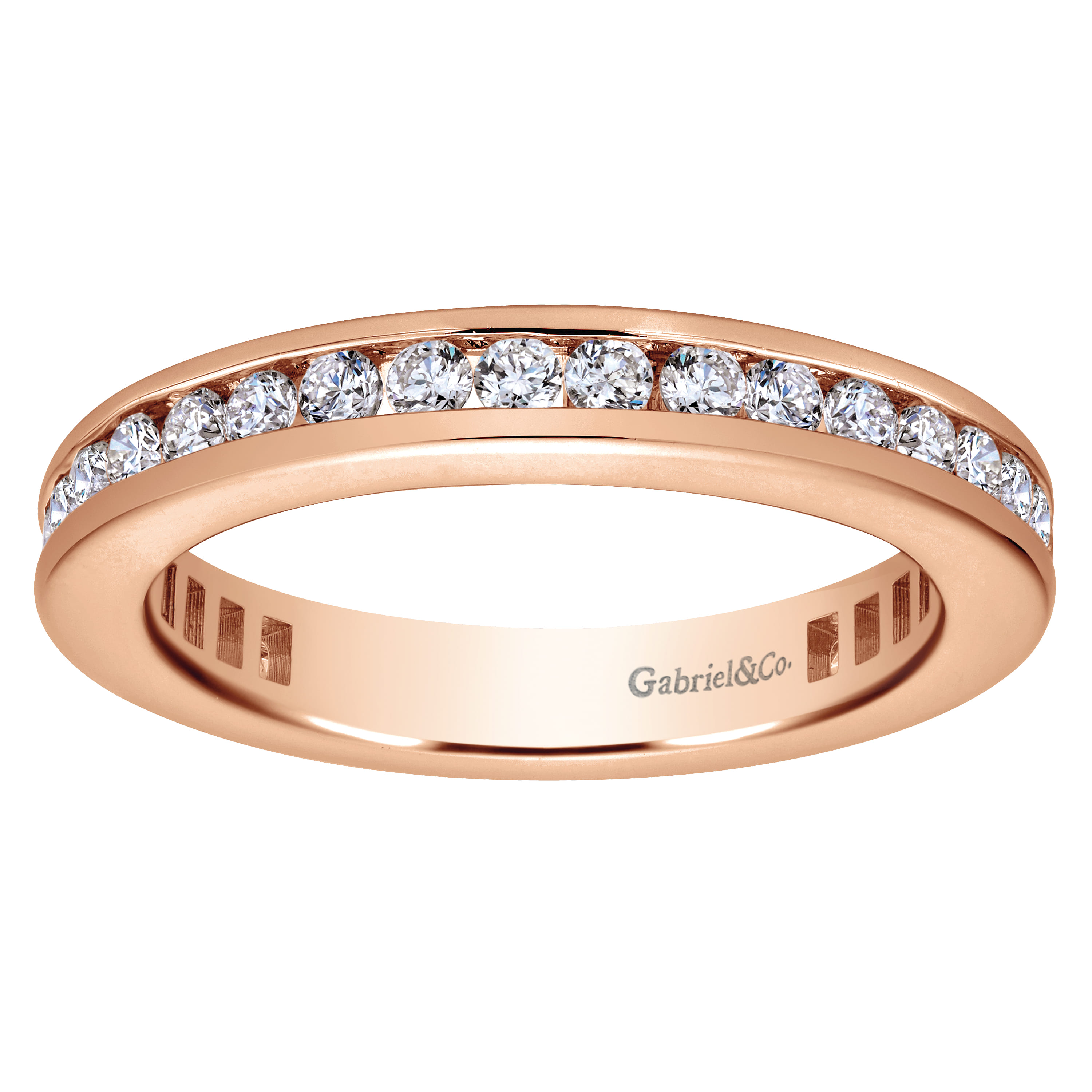 Eternity Band Wedding Ring in 14k Rose Gold with Round Natural Diamond at Gabriel & Co. - Shot 4
