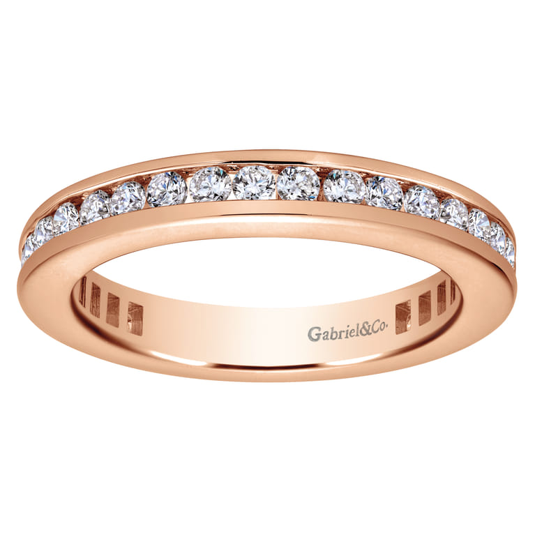 Eternity Band Wedding Ring in 14k Rose Gold with Round Natural Diamond at Gabriel & Co. - Shot 4