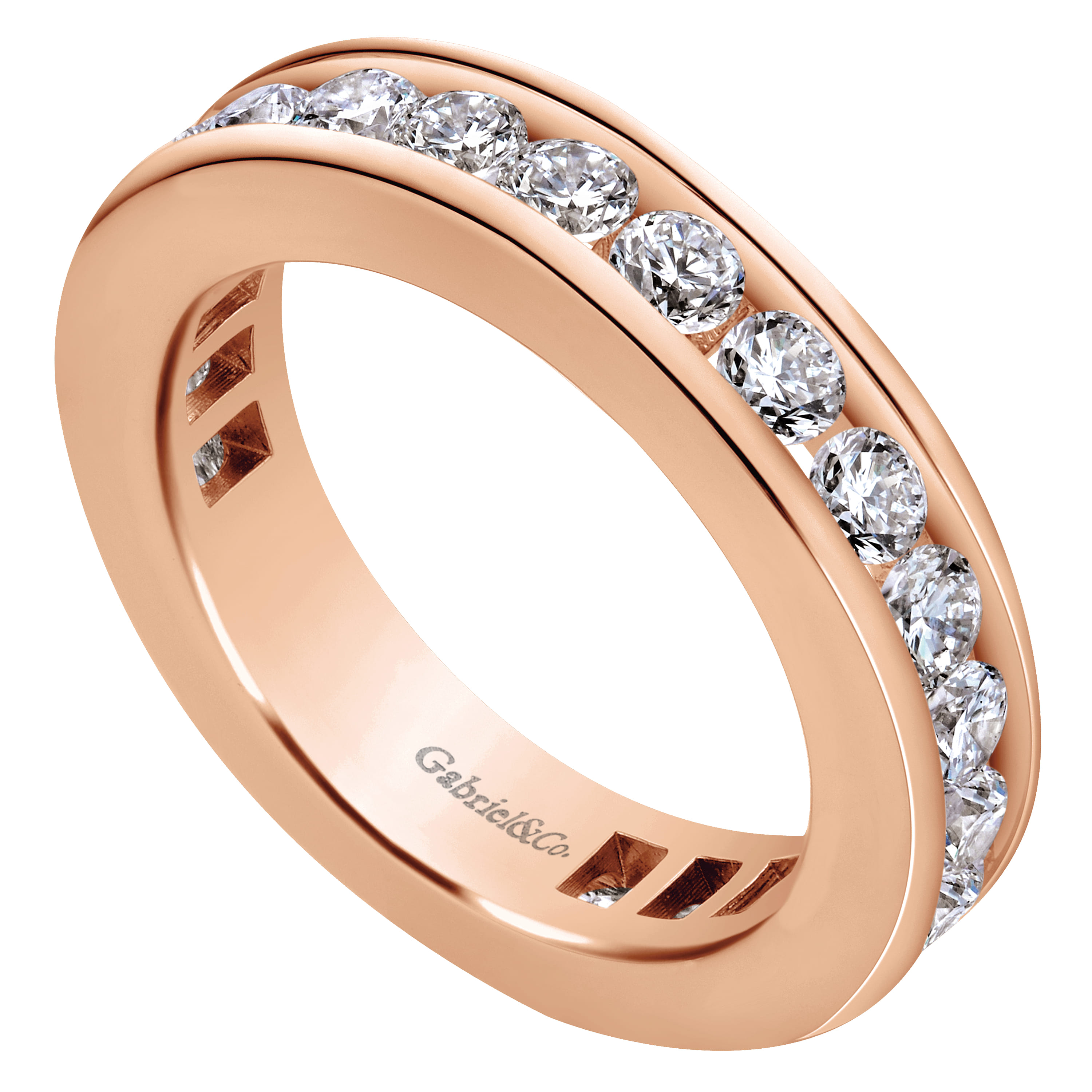 Eternity Band Wedding Ring in 14k Rose Gold with Round Natural Diamond at Gabriel & Co. - Shot 3