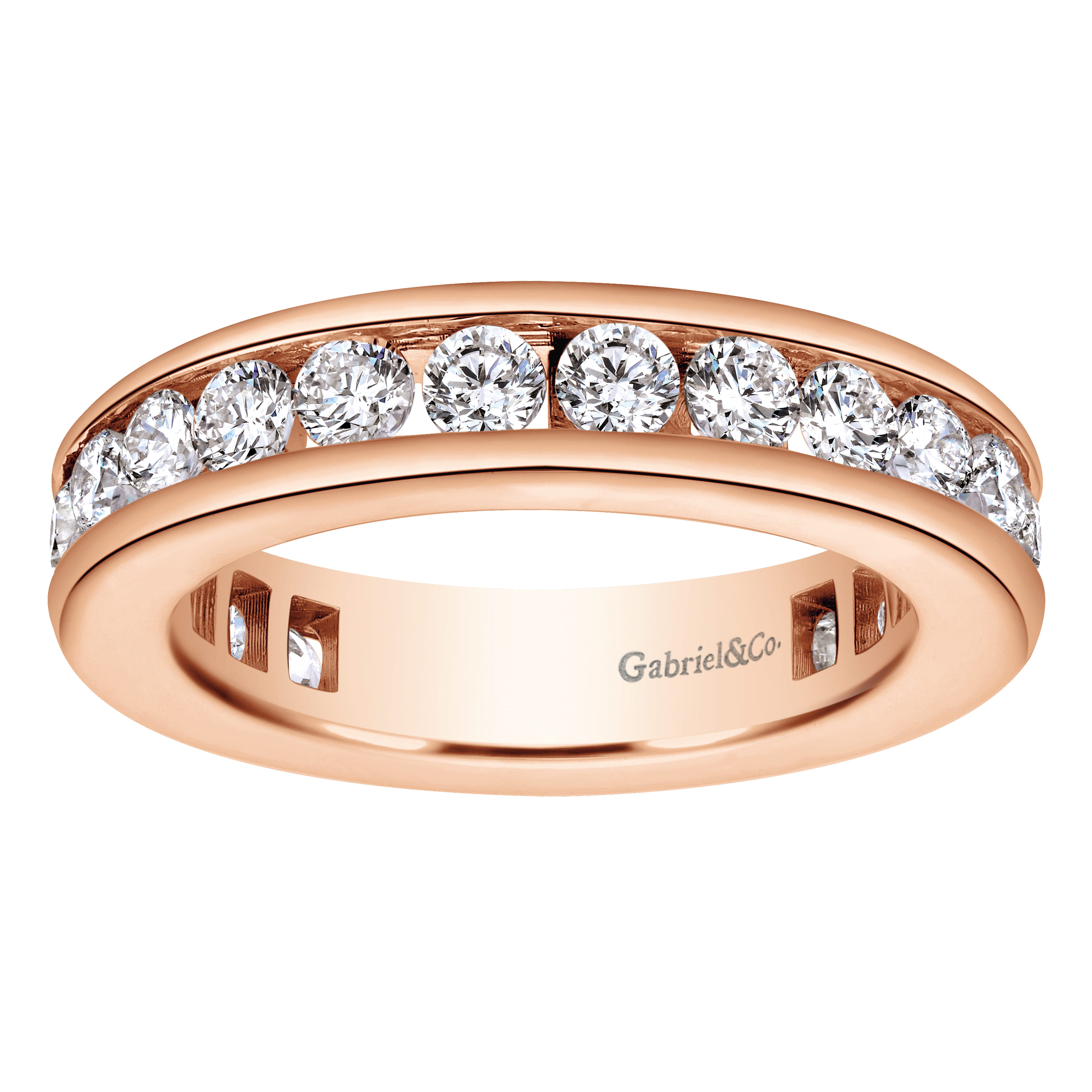 Eternity Band Wedding Ring in 14k Rose Gold with Round Natural Diamond at Gabriel & Co. - Shot 4