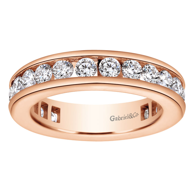 Eternity Band Wedding Ring in 14k Rose Gold with Round Natural Diamond at Gabriel & Co. - Shot 4
