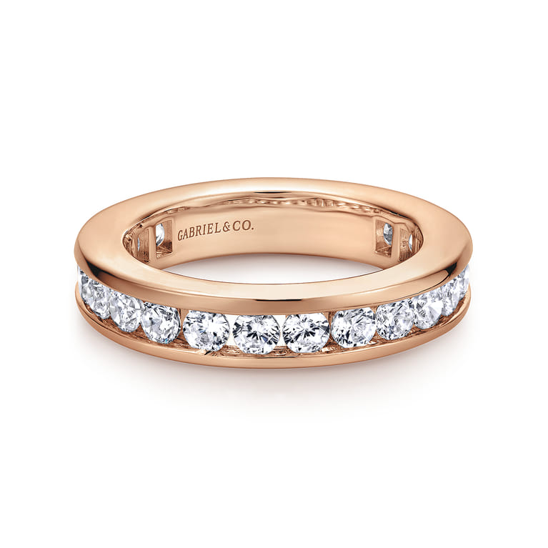 Eternity Band Wedding Ring in 14k Rose Gold with Round Natural Diamond at Gabriel & Co. - Shot 1