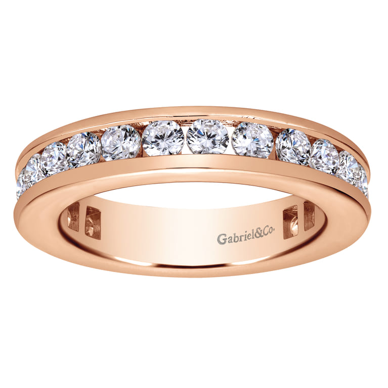Eternity Band Wedding Ring in 14k Rose Gold with Round Natural Diamond at Gabriel & Co. - Shot 5