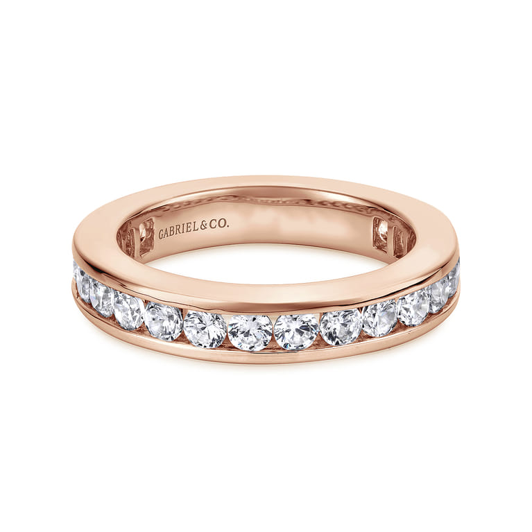 Eternity Band Wedding Ring in 14k Rose Gold with Round Natural Diamond at Gabriel & Co. - Shot 1