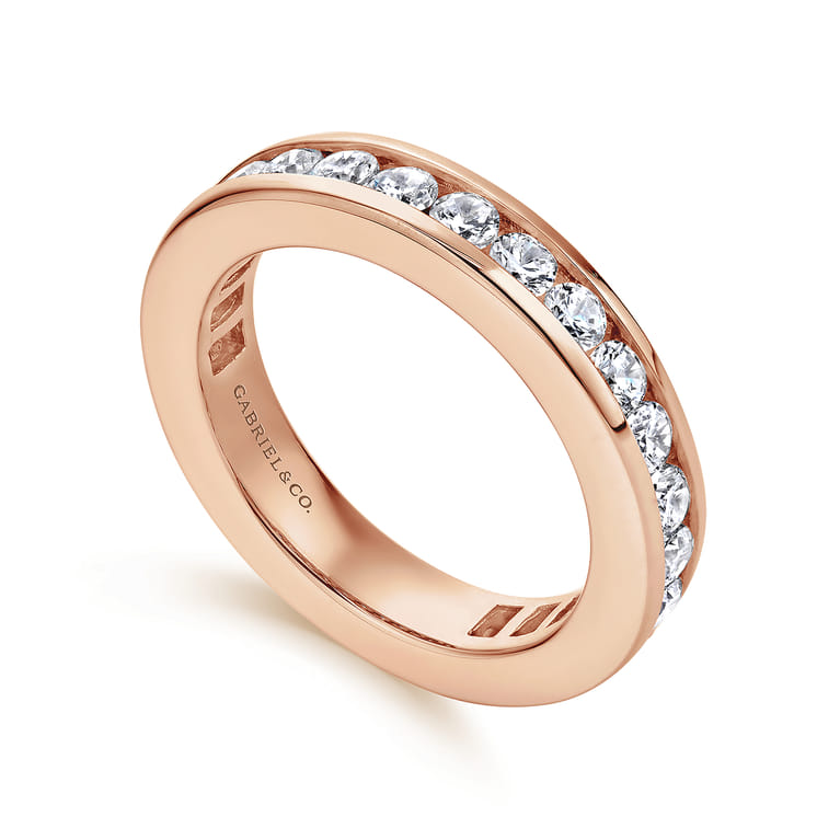 Eternity Band Wedding Ring in 14k Rose Gold with Round Natural Diamond at Gabriel & Co. - Shot 3