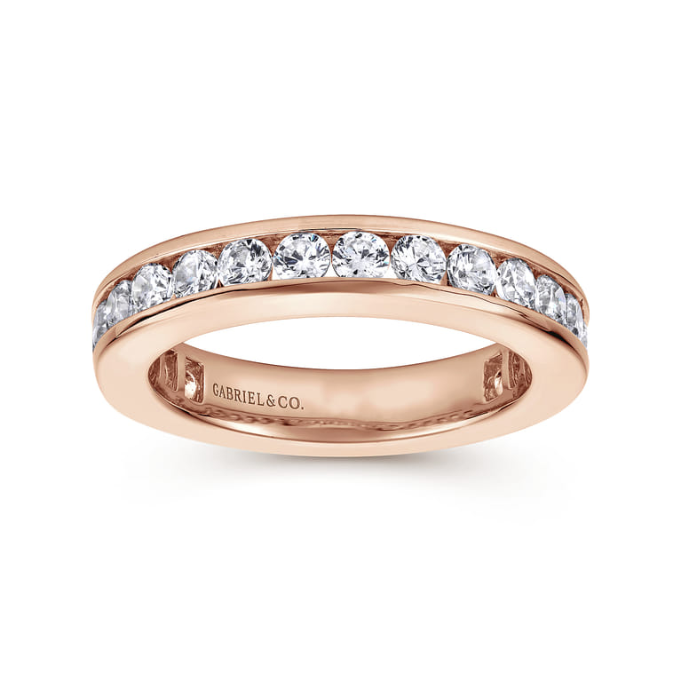 Eternity Band Wedding Ring in 14k Rose Gold with Round Natural Diamond at Gabriel & Co. - Shot 4