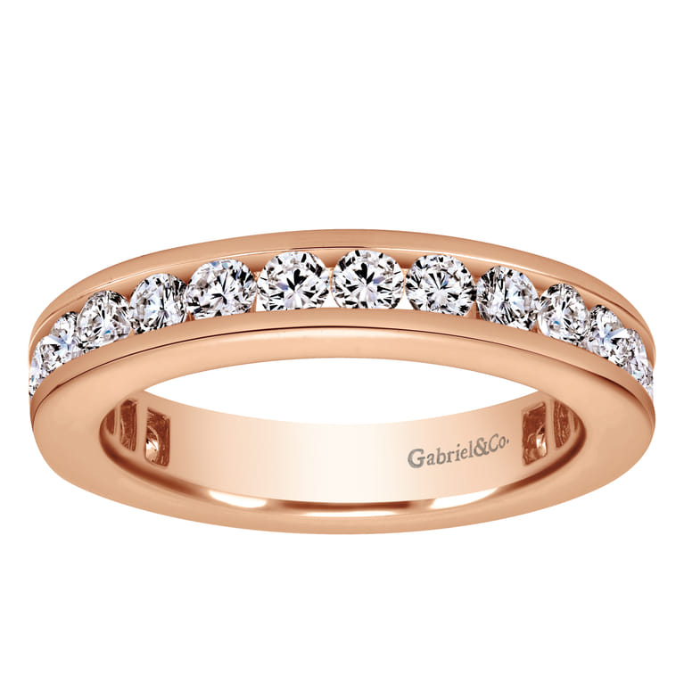Eternity Band Wedding Ring in 14k Rose Gold with Round Natural Diamond at Gabriel & Co. - Shot 5