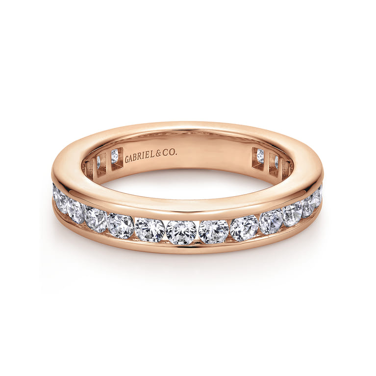 Eternity Band Wedding Ring in 14k Rose Gold with Round Natural Diamond at Gabriel & Co. - Shot 1