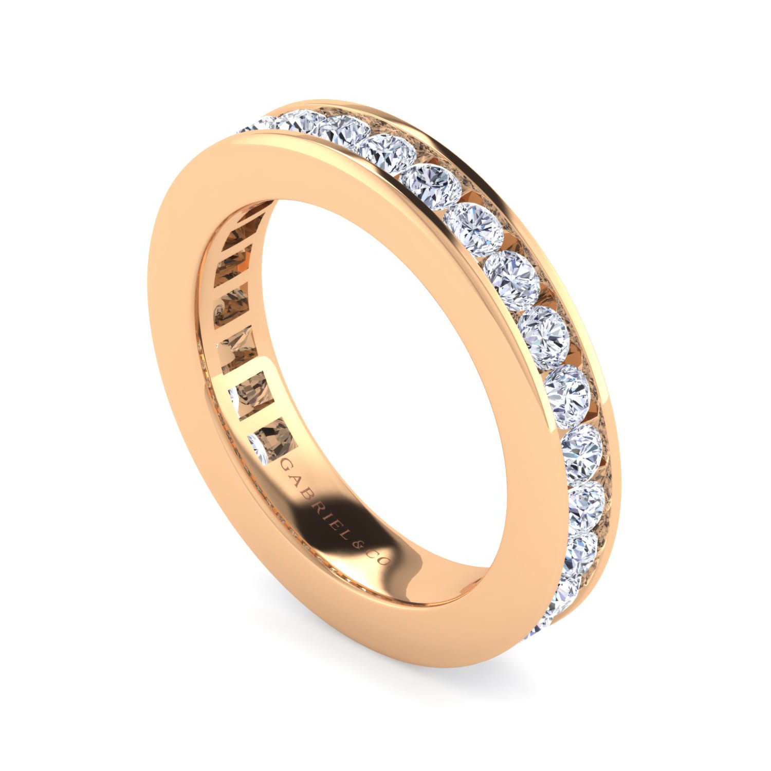 Eternity Band Wedding Ring in 14k Rose Gold with Round Natural Diamond at Gabriel & Co. - Shot 3
