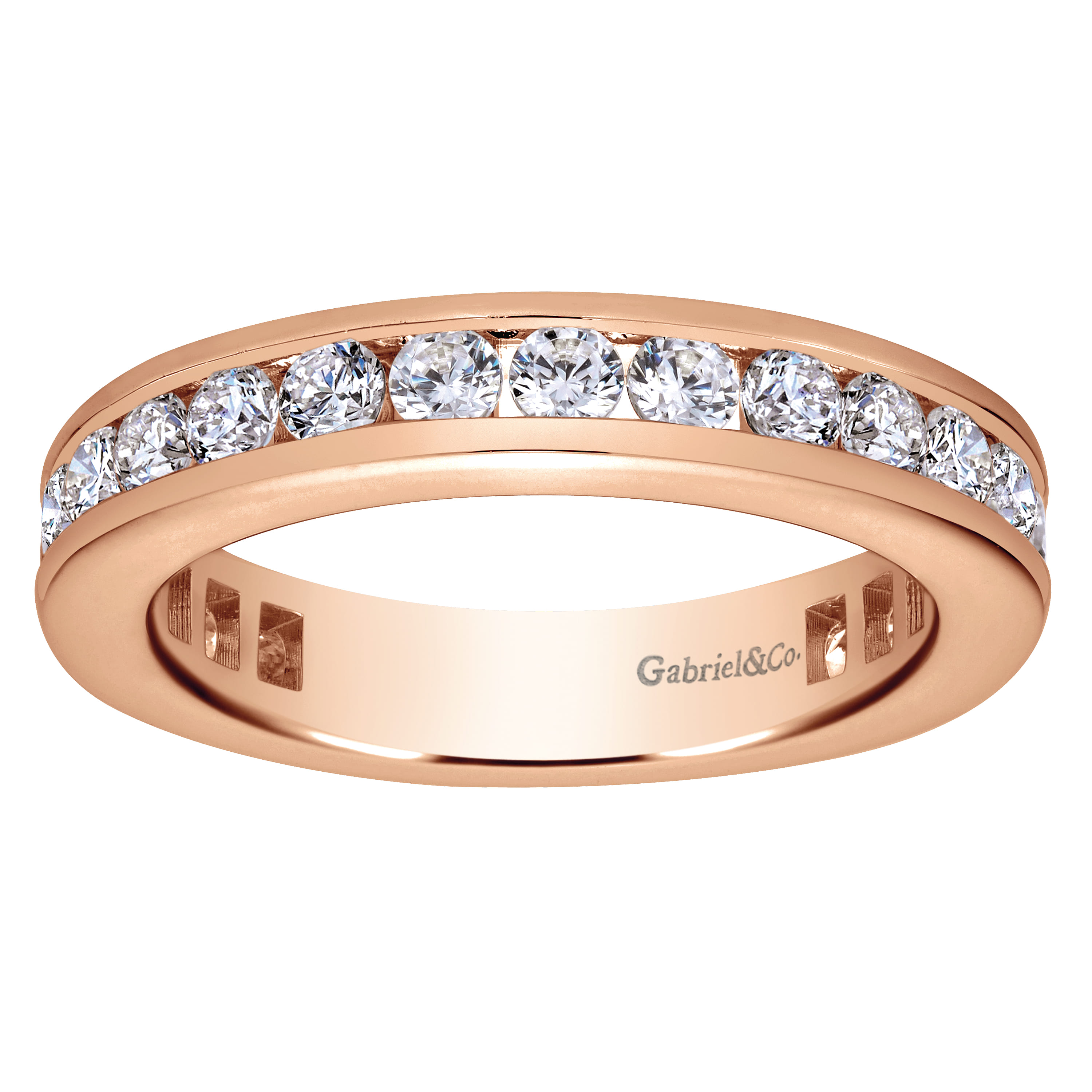 Eternity Band Wedding Ring in 14k Rose Gold with Round Natural Diamond at Gabriel & Co. - Shot 5